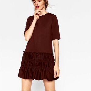 Zara Brown Short Sleeve Dress